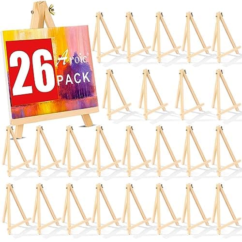 26 Pack 9 Inch Wood Easels Easel Stand for Painting Canvases Art and Crafts Tripod Painting Party Easel Kids Student Tabletop Easels for Painting Portable Canvas Photo Picture Sign Holder