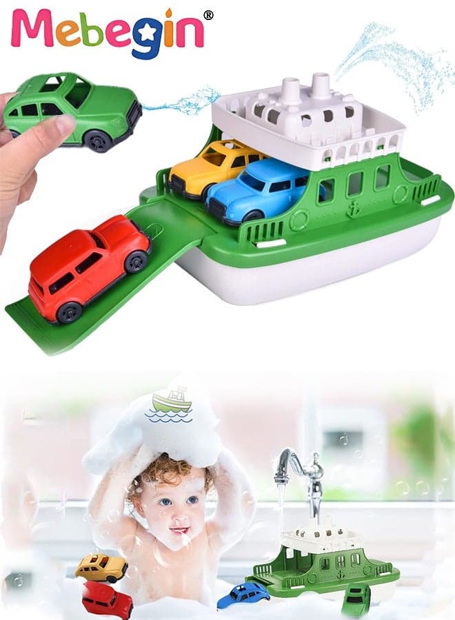 Toy Boat with 4 Mini Cars and Extendable Deck, Water-ready Ferry Boat for Bathtub, Bathroom, Pool and Beach, Children's Bath Toy, Ideal Gift for Toddlers, 16.9*26*17.4cm