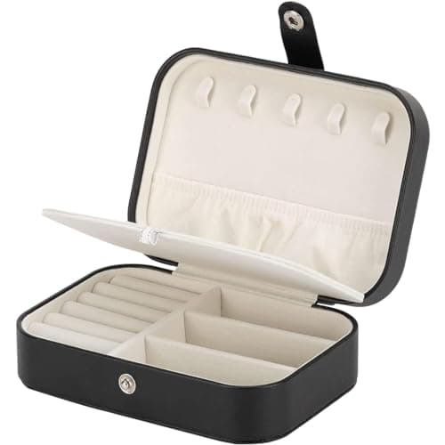 Shining Diva Fashion Jewellery Organisers Box PU Leather Storage Case for Rings, Earrings, Necklace Jewelry Organizer for Women Travel (BOX1003) (Black)