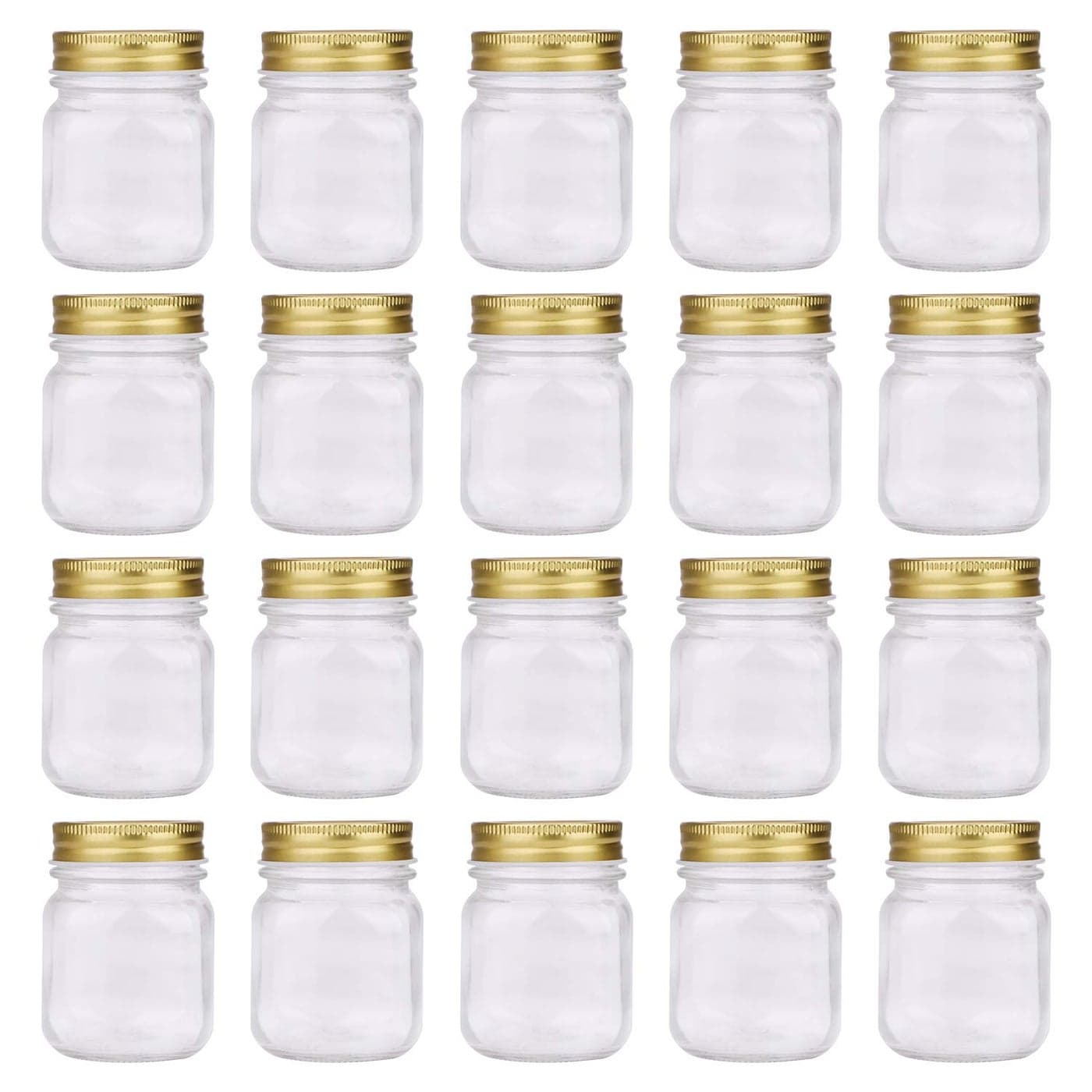 Regular Mouth Mason JarsEncheng 5oz Clear Glass Jars with LidsGoldSmall Spice Jars for HerbJellyJamsWedding FavorsShower FavorsBaby FoodsMini Canning Jars Kitchen Storage Jars 20Pack