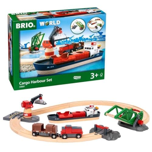 BRIO World 33061 Cargo Harbor Set 16Piece Train Set with Accessories Wooden Tracks Ideal Gift for Kids Aged 3 Certified Sustainable Materials