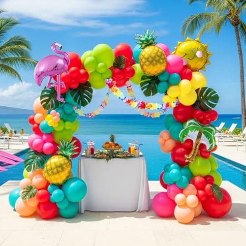 Flamingo Tropical Balloon Garland kit Hot Pink Teal Orange Mylar Pineapple Palm Ballloon arch For Summer Beach Hawaiian Luau Aloha Birthday Baby Shower Party Decorations
