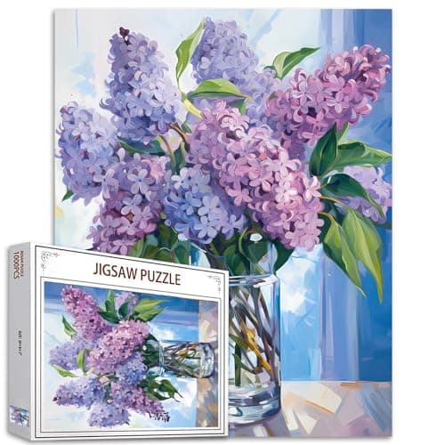 1000 Piece Jigsaw Puzzles for Adults Purple Lilac in a Glass Vase Jigsaw PuzzlesBlue Flowers with Green Leaves PuzzleChallenging Family Activity Perfect for Game NightsFloral Puzzle Wall Art Decor