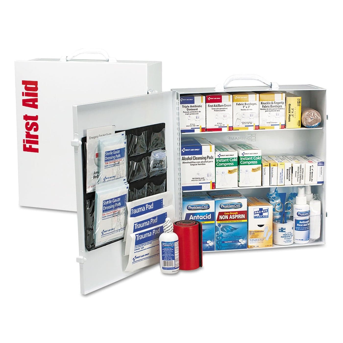 First Aid Only 90575 3Shelf ANSI B and OSHACompliant First Aid Kit 100150Person Emergency First Aid Kit for Business and Worksite First Aid Metal Cabinet with Medications 675 Pieces
