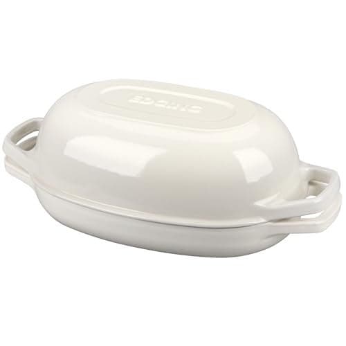 EDGING CASTING Enameled Cast Iron Oval Dutch Oven Pot with Lid, Dutch Oven for Sourdough Bread Baking, Bread Oven, Bread Dutch Oven, Oval Bread Pan, 5qt, White
