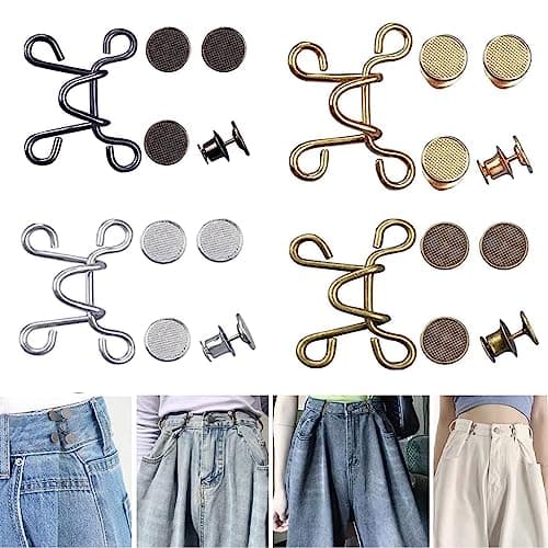 SANNIDHI® 4 Sets Jeans Button Adjustable Waist Buckle, Instant No Sewing Metal Buttons for Loose Jeans Pants, Detachable Adjustable Pant Waist Tightener Pins