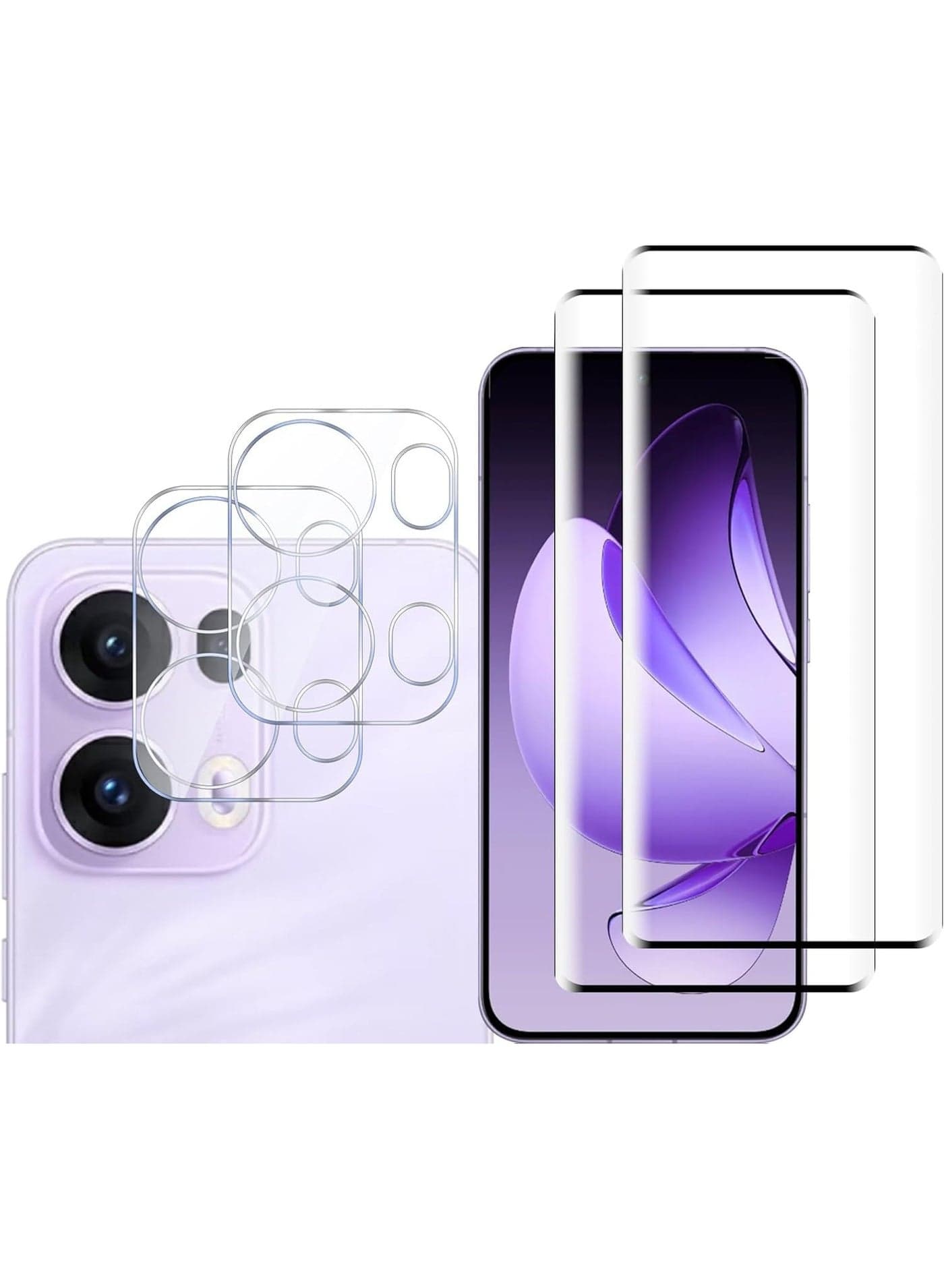 Screen Protector Compatible with Oppo Reno 13 Pro, 【2 Pack】 Tempered Glass + 【2 Pack】 Camera Lens Protector, 9H Hardness HD Anti-Scratch Protective Film