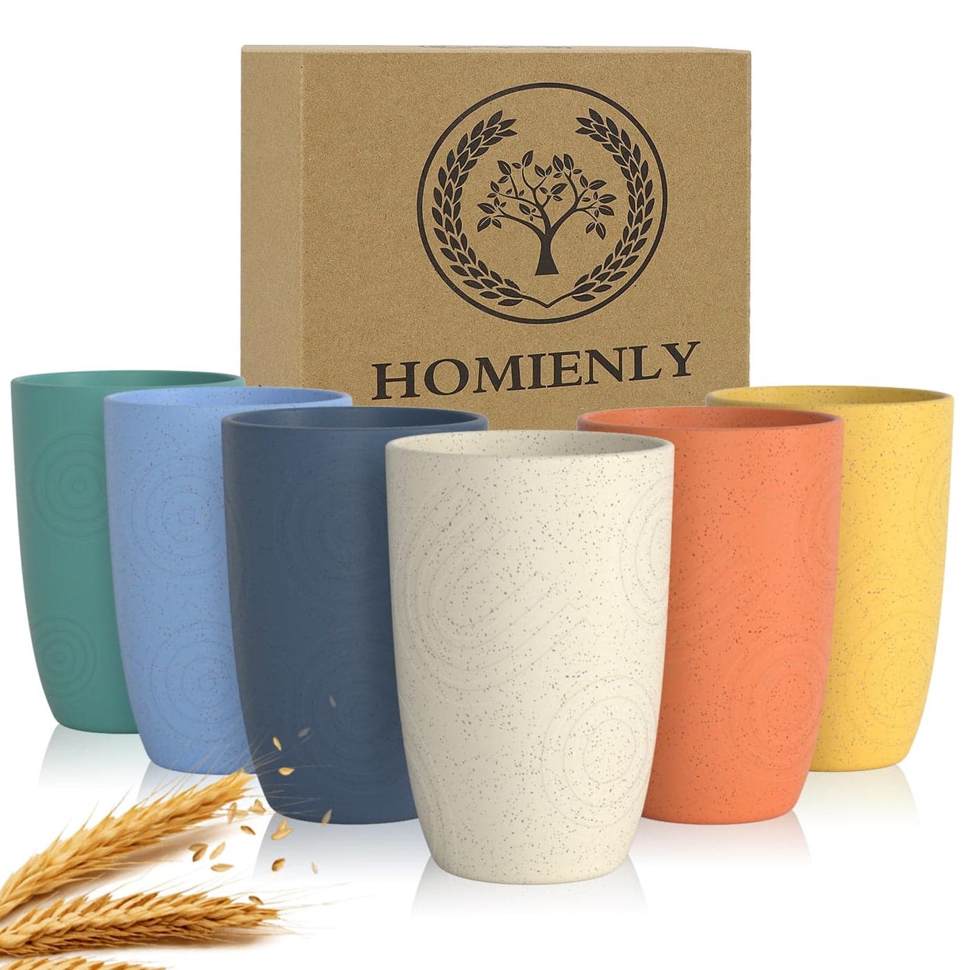Homienly Drinking Glasses Premium Wheat Straw Unbreakable Cups Set of 6 Alternative to Plastic Cups Reusable Unbreakable Drinking Cup Reusable Dishwasher Safe Water Glasses Tumblers 12 OZ