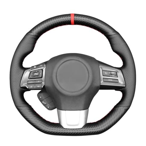 MEWANT Hand Stitched Matte Carbon Fiber&Real Leather Car Steering Wheel Protector Wrap Cover for Subaru WRX 2015-2021 / WRX STI 2015-2021 Steering Wheel Cover Accessories