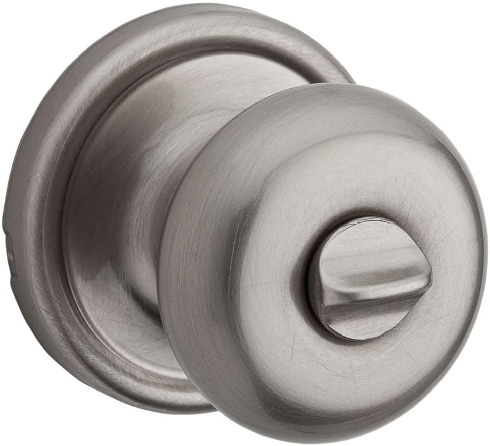Kwikset Hancock Interior Privacy Door Knob with Lock Door Handle For Bathroom and Bedroom Satin Nickel Keyless Turn Lock Doorknob with Microban Protection