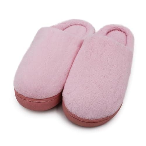 VRITRAZ Women’s Fluffy Closed-Toe Home Slippers | Ultra-Comfort Warm Plush Footwear for Winter (BabyPink, Size 6)