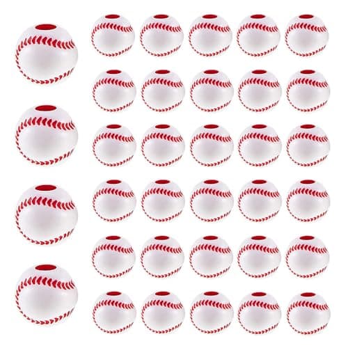 HANSPORTA Baseball Beads for Jewelry Making Acrylic Baseball Beads for Bracelet 50Pcs 12mm Sport Bead for DIY Making Necklace Earrings Key Chains Craft Decoration Accessories 50PCS redWhite