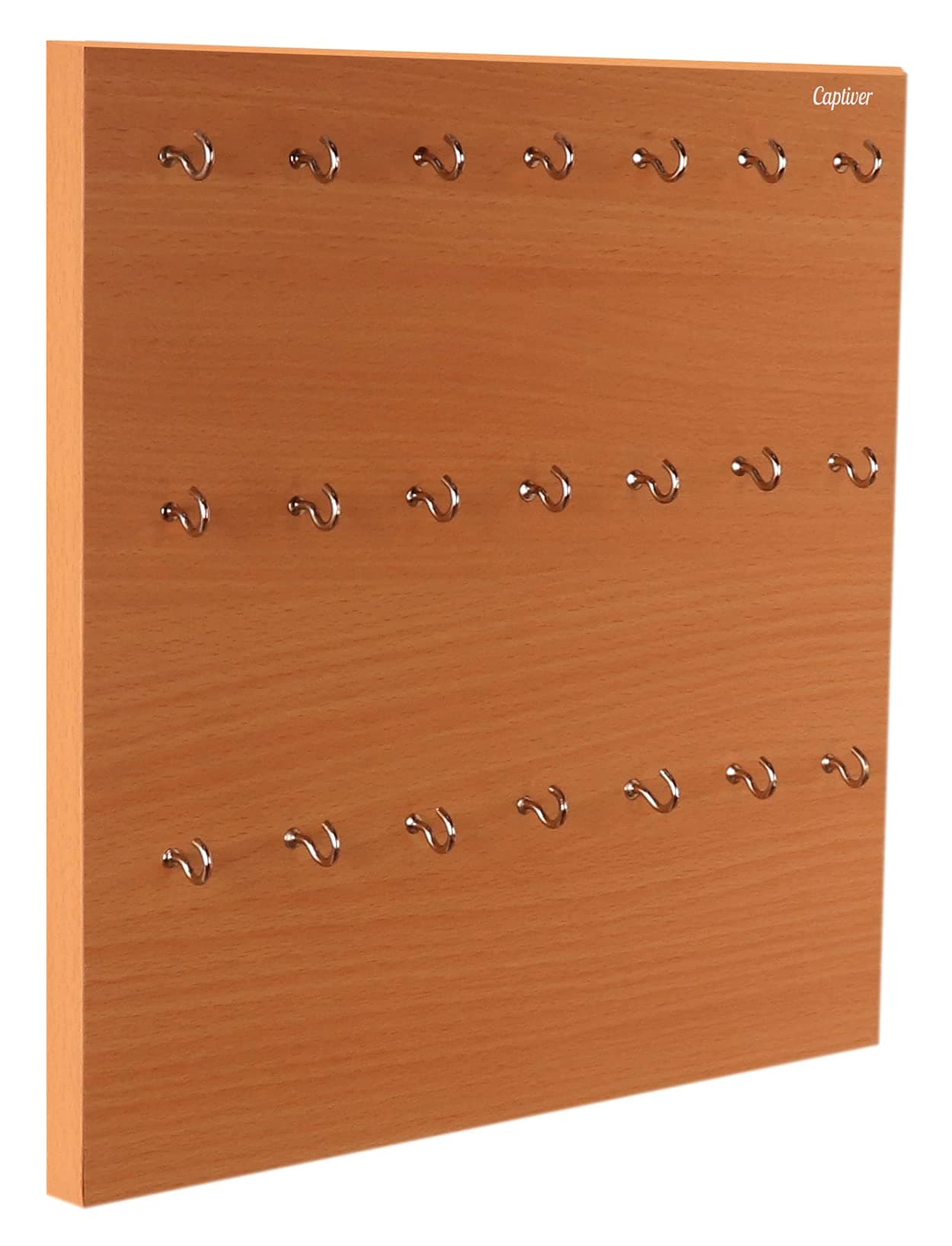 Captiver Engineered Wood Wall Mounted Key Holder Box Rack Stand (21 Hooks, Beech) Chain knobs Kitchen Large Magnetic Organiser Plastic Unique