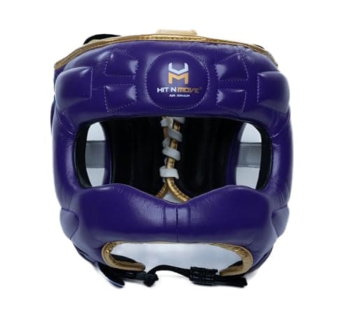 HIT N MOVE® Air Armor Face Saver Boxing Headgear, Lightweight Protective Gear for MMA, Kickboxing, Martial Arts, Training & Sparring and Combat Sports (Purple, S/M 22.5 in -)