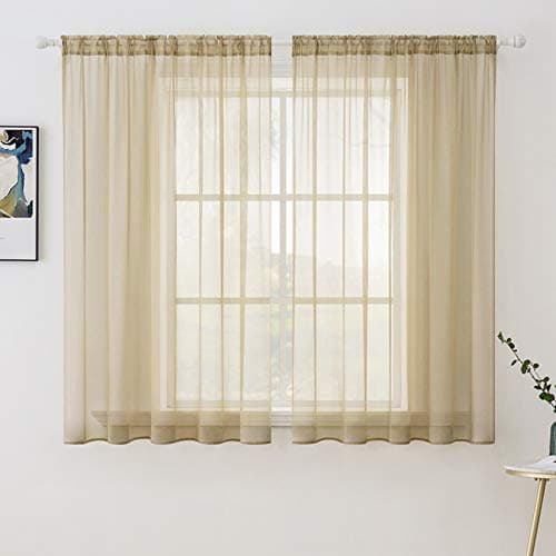 MIULEE 2 Panels Solid Color Sheer Window Curtains Elegant Window Voile PanelsDrapesTreatment for Bedroom Living Room 54X63 Inches Taupe