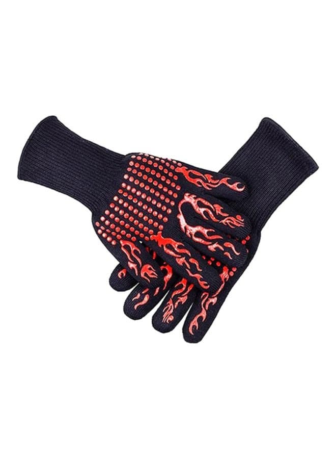 1 Pair Oven Mitts BBQ Grilling Cooking Gloves Black/Red 33x13x1cm