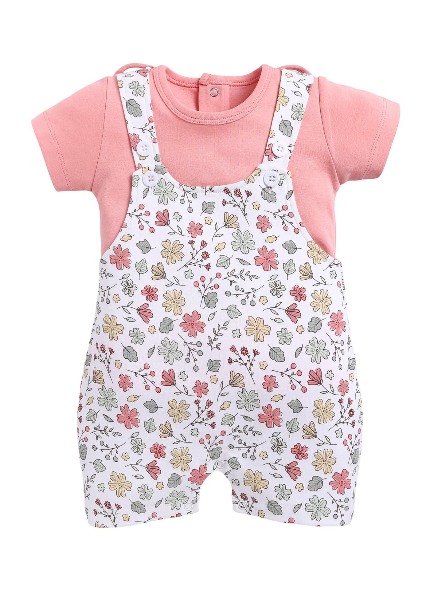 BabyGo Baby Half Sleeve Dungarees 100% Cotton DUNGAREES for New Born Baby Girls|Daily Suits for Baby Girls| 6X12M|TEAL|Onesies| Infant Clothes | Pack of 1