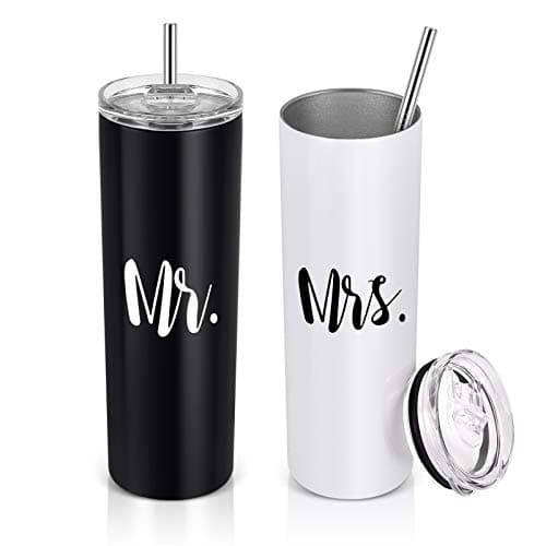Qtencas Mr and Mrs Gift Set, Mr and Mrs Stainless Steel Insulated Tumbler Set, Wedding Briadal Shower Newlywed Engagement Gifts for Couples Newlyweds Bride To Be, Mr and Mrs Cup, 20oz