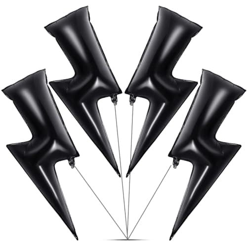 Deekin 4 Pcs 45 Inch Lightning Balloons Bolt Foil Party Large Flash Foil Lightning Bolt Shape Balloons for Birthday Wedding Baby Shower DecorationsBlack