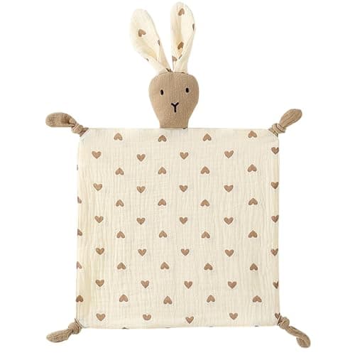 PEIPEIWU Organic Cotton Muslin Lovey Blanket Organic Cotton Muslin Bunny Security Blanket Soft Breathable Lovie Baby Gifts for Boys and Girls