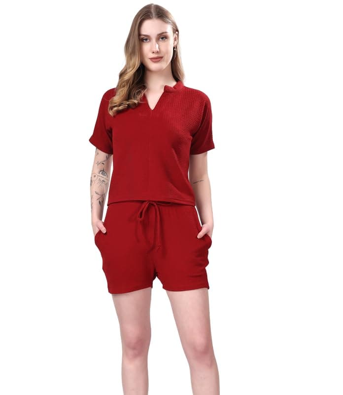London Hills Women coords Set | Women Cord Sets Stylish Short | 2 Piece Set for Women | Women Cord Sets Stylish Western | Cord Set for Women | Women Cord Sets Stylish Maroon