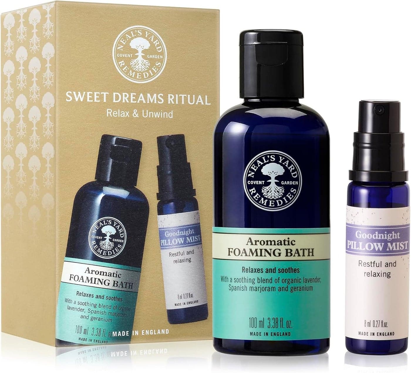 Neals Yard Remedies Sweet Dreams Ritual Gift Set Pillow Mist Foaming Bath Wash With Essential Oils Vegan CrueltyFree Set of 2