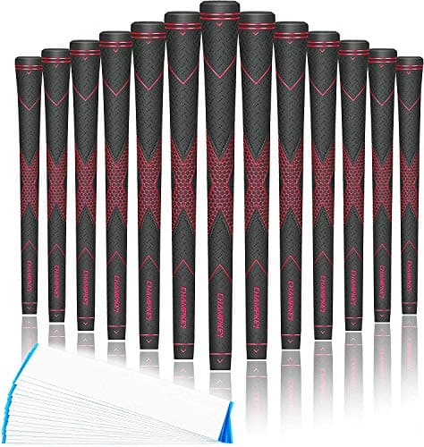 CHAMPKEY Premium Rubber Golf Grips 13 Pack High Traction and Feedback Rubber Golf Club Grips Choose Between 13 Grips with 15 Tapse and 13 Grips with All Kits