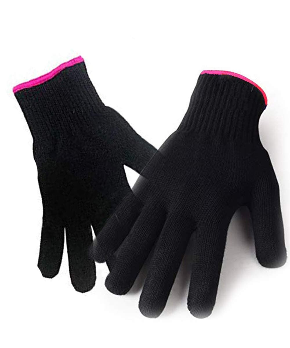 2 Heat Resistant Glove for Hair Styling Curling Iron Flat Iron and Curling Wand Black Pink Edge