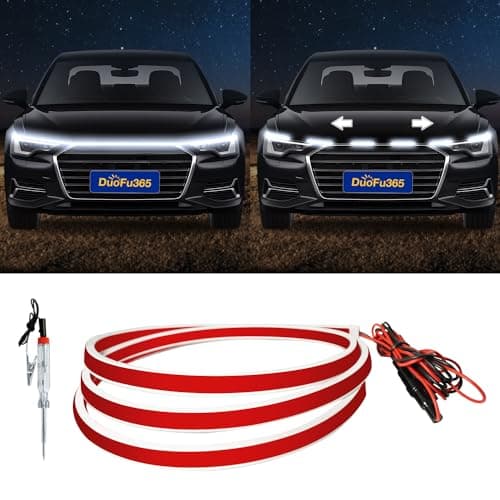 Exterior Car Hood Light Strip,12V DRL Led Strip, Updated Flexible DRL Led Strip Waterproof Hood Glow Lights 70 Inches with Start-up scanning fuction for Cars, Trucks,SUV,Golf cart (1set)