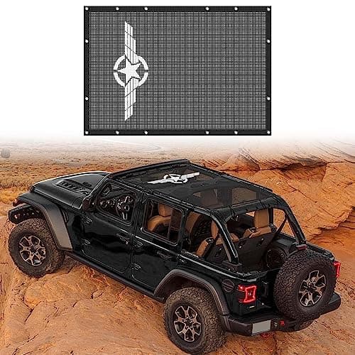 RT-TCZ for Jeep JLU Sunshade Mesh Shade Top Cover UV Protection Accessories for Jeep Wrangler JLU 2018 up for Jeep Gladiator JT 2020 up Bikini Top Black Star Wings (4-Door)