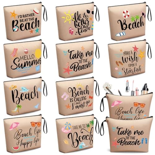 Bulyoou 10 Pcs Beach Themed Cosmetic Bags Bulk Zipper Pouch Makeup Bag for Women Girls Sea Weekend Travel Vacation Trip Gifts Supplies Summer Party Favors Beach Accessories