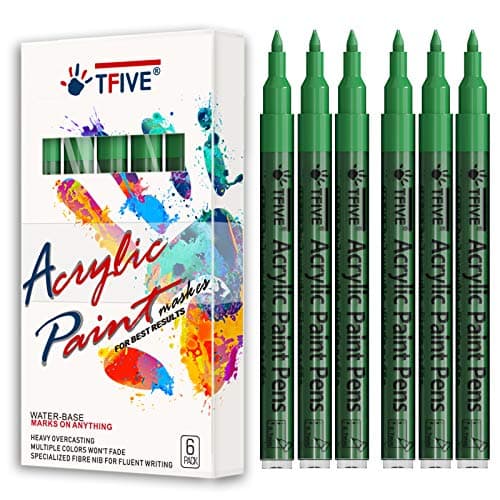 TFIVE Green Marker Paint Pens 6 Pack Acrylic Permanent Marker 07mm Extra Fine Tip Waterproof Green Paint Markers for Art Project Rock Ceramic Glass Wood Plastic Metal Canvas DIY Craft