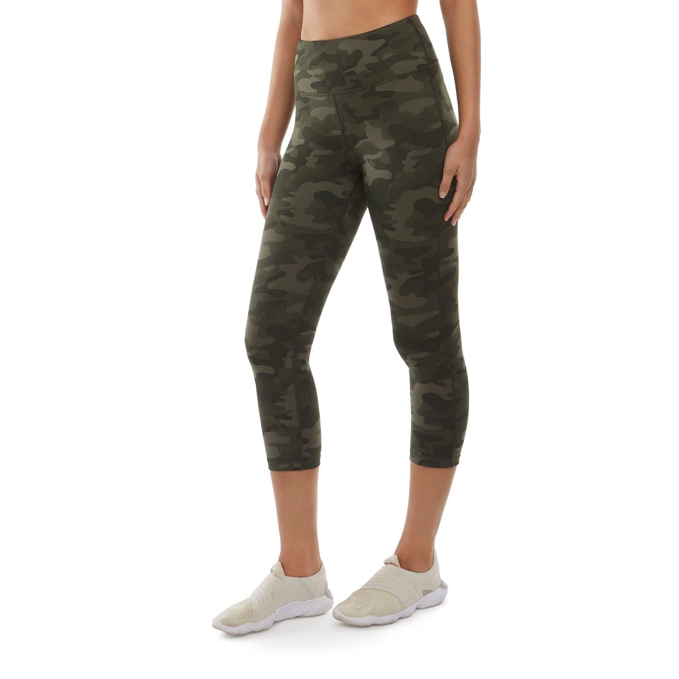 Danskin Womens All Over Printed Capri Leggings Olive Camo Print Small US