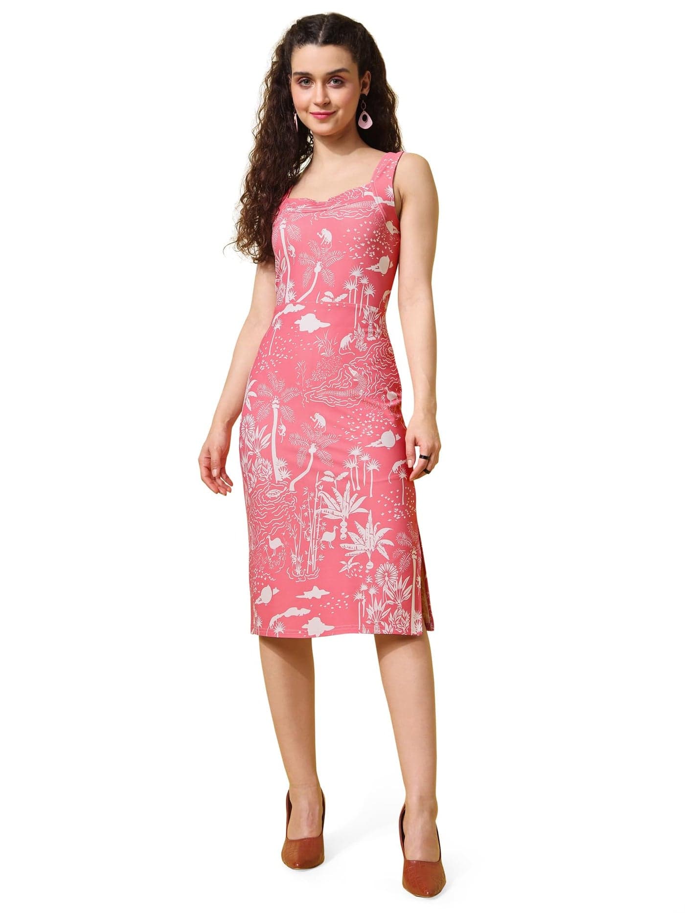 PURVAJA Women’s Bodycon Knee Length Dress (Wini-022-Forest_Pink_Small)