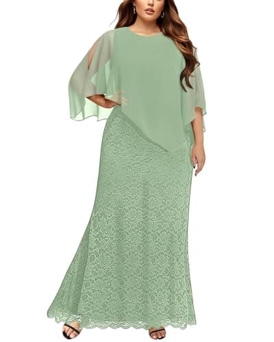 Formal Dress Women Wedding Guest Plus Size Sage Green Mother of Bride Groom Lace Long Bridesmaid Evening Cape Prom Gowns