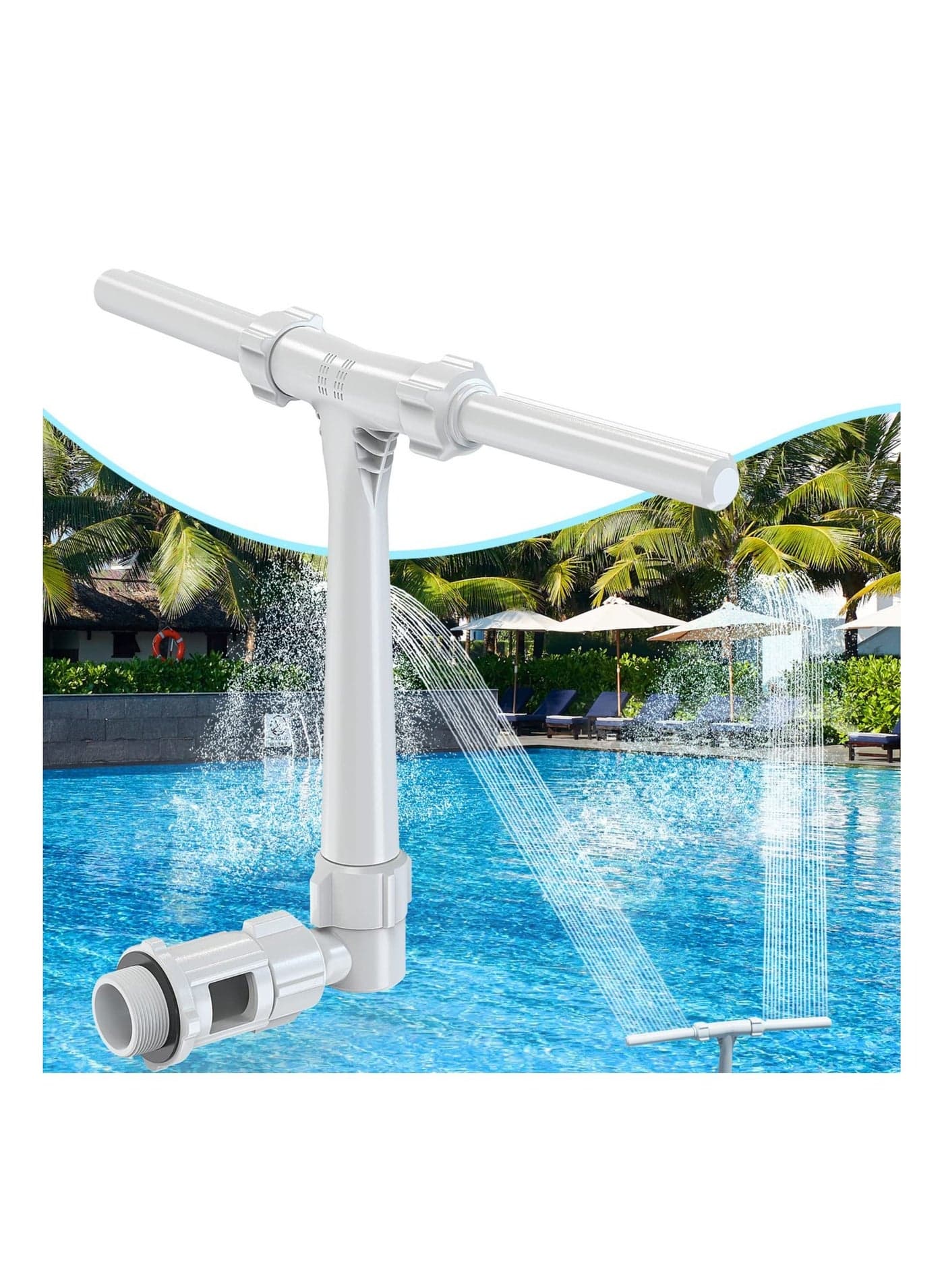 Pool Fountain, Dual Spray Water Fountains for Above Ground/ Inground Pools, 2-in-1 Adjustable Waterfall Sprinkler Fountain Cooling & Relaxation, Swimming SPA Accessories