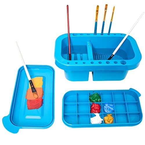 MyLifeUNIT Paint Brush Cleaner Paint Brush Holder and Organizers with Palette for Acrylic Watercolor and WaterBased Paints Royal Blue