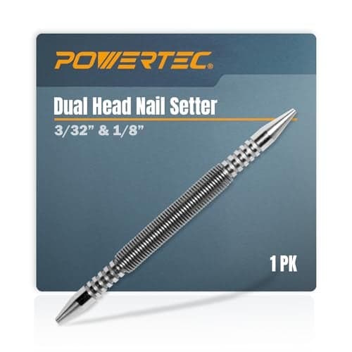 POWERTEC Dual Head Nail Setter, Hammerless 3/32" & 1/8" Spring Loaded Nail Set and Punch Tool, 5000 PSI Striking Force for Setting Proud Brad Nails, 1PK (71937)