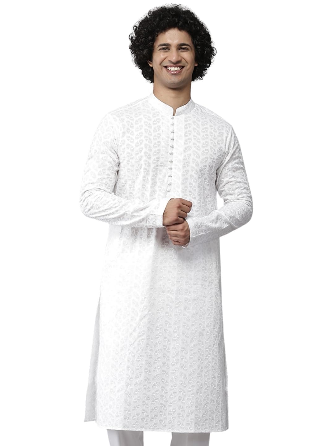 See Designs Men's Cotton Embroidered Regular Kurta (Sdkt1095_White_M, Regular Fit)