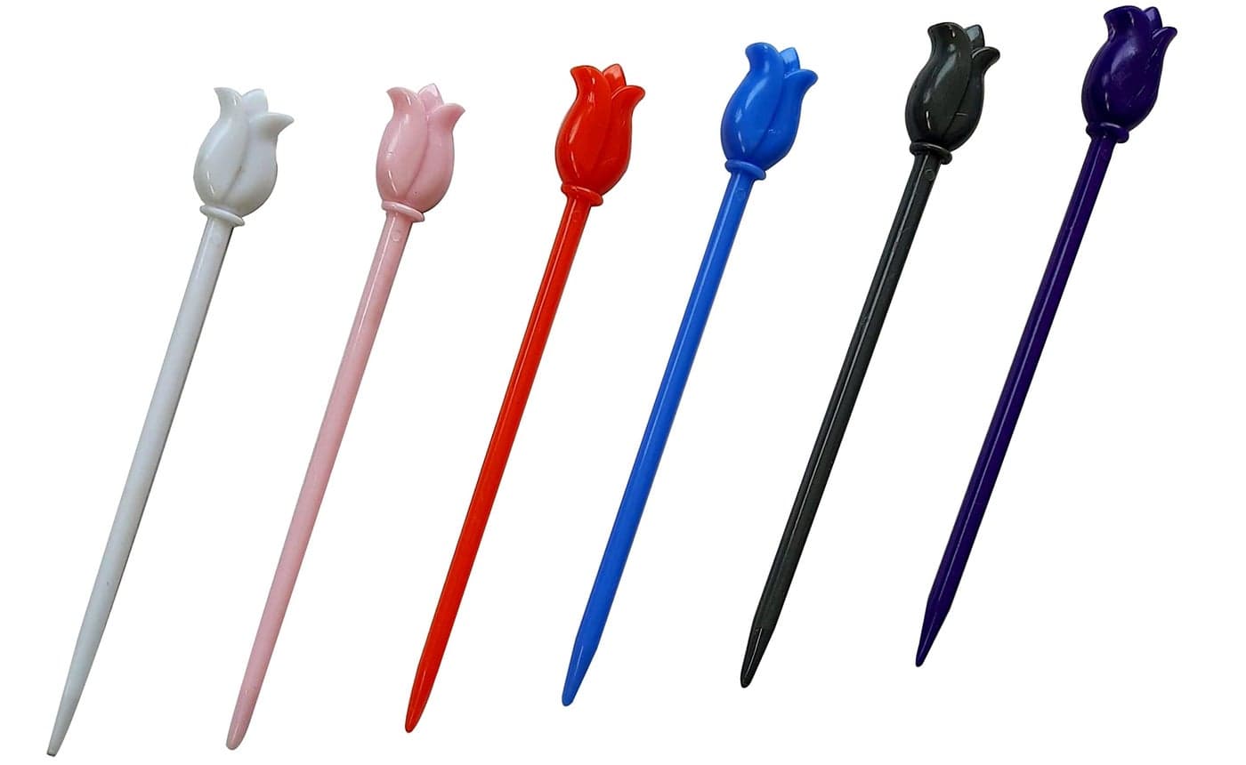 SK Craft Multicolour Flower Hair Juda Stick for Women - Set of 6, Juda Stick, Juda Pin, Bun Stick