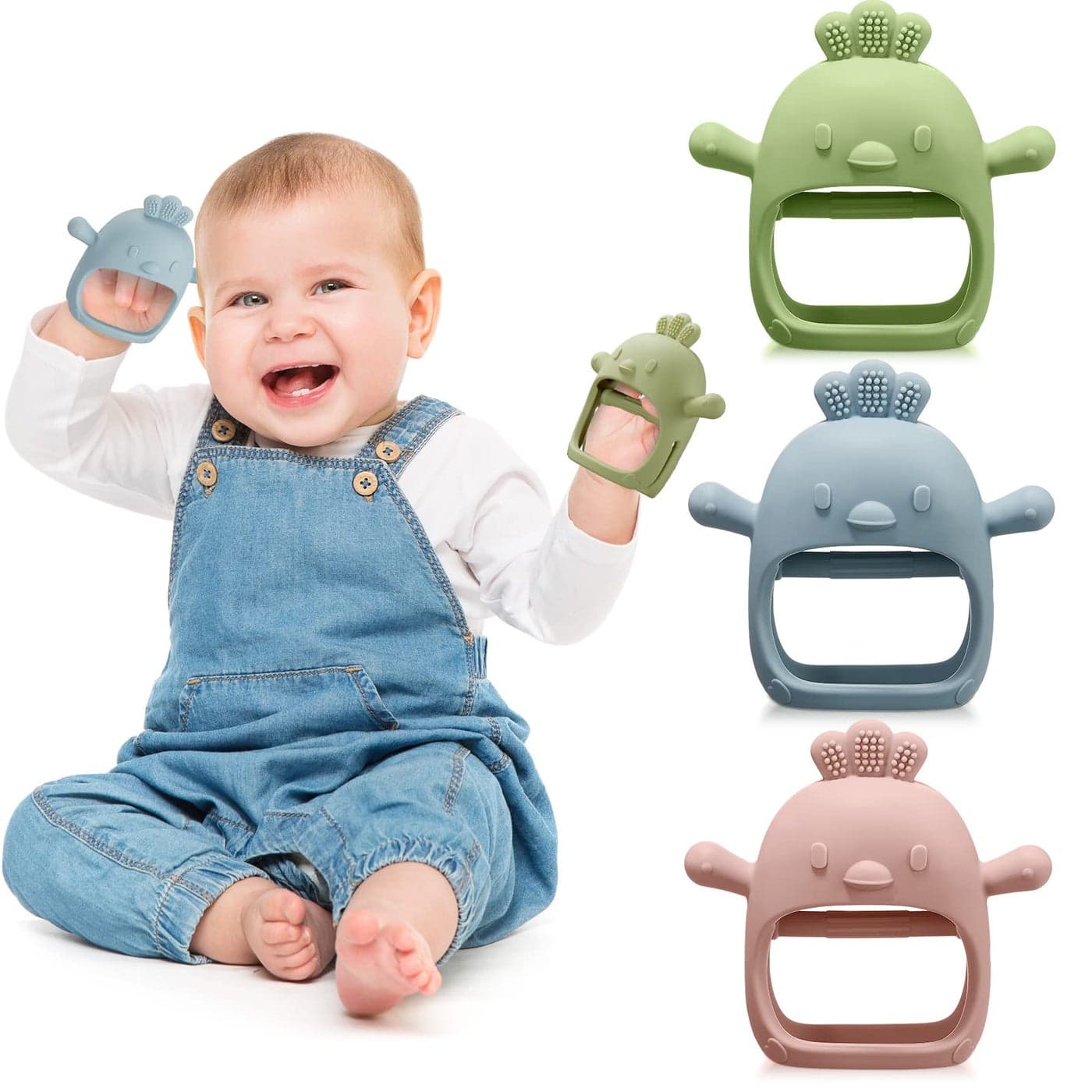 Chumia 3 Pack Baby Teether Teething Toys for 0-6 Months Baby Teething Toy Silicone Anti Dropping Infant Hand Wrist Pacifiers Chew for Sucking Needs