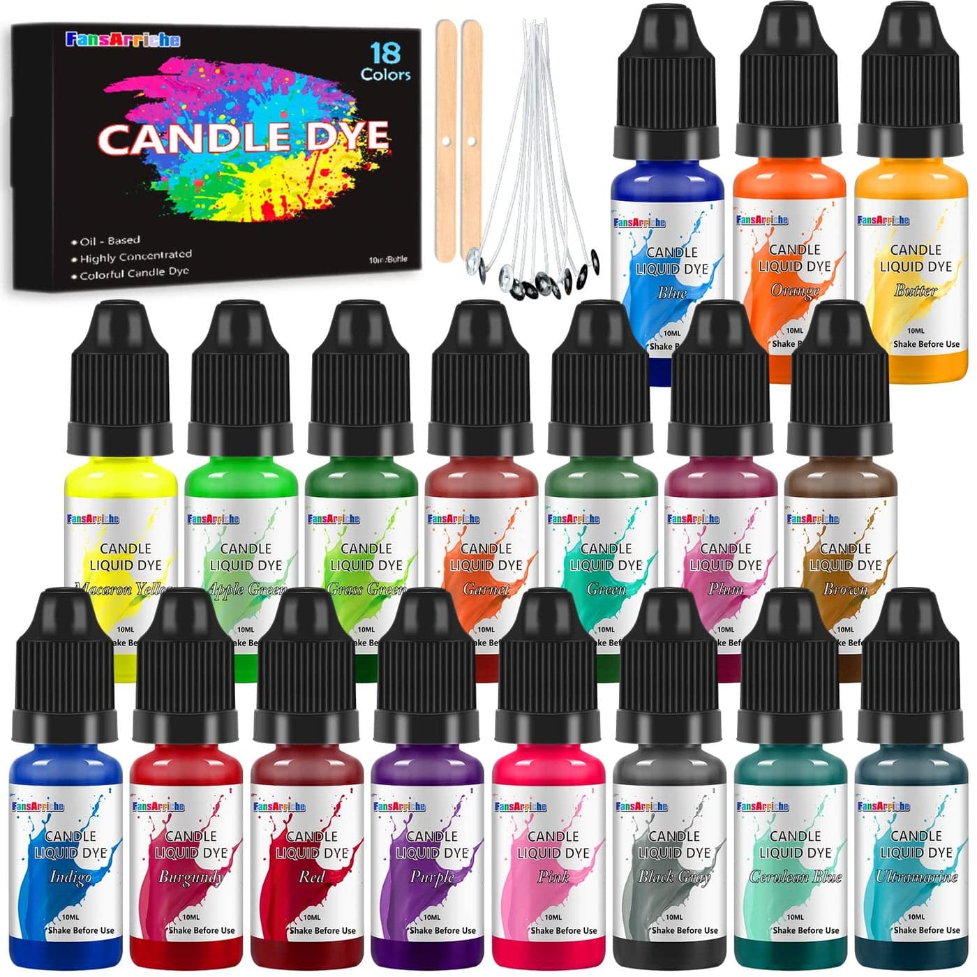 FansArriche Candle Dye 18 Colours Liquid OilBased Dye for Wax Vivid Candle for Candle Making