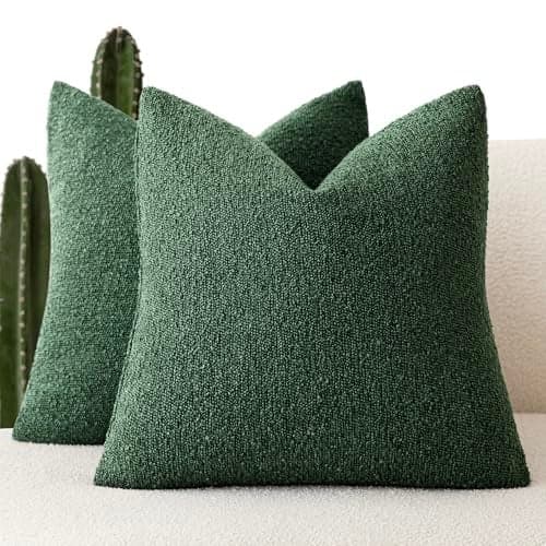 Foindtower Pack of 2 Textured Boucle Throw Pillow Covers Accent Solid Pillow Cases Cozy Soft Decorative Couch Cushion Case for Chair Sofa Bedroom Living Room Home Decor 18x18 Inch Pine Green