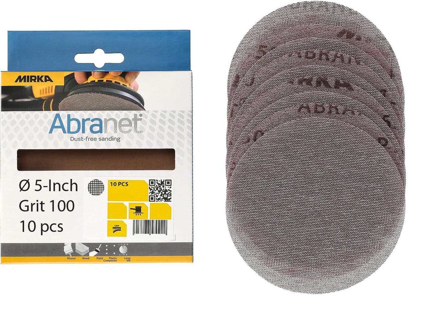 Mirka Abranet Net Disc 5 inchGrit 100 Sandpaper Sanding Discs Hook and Loop 10 pcs 9A232100RP