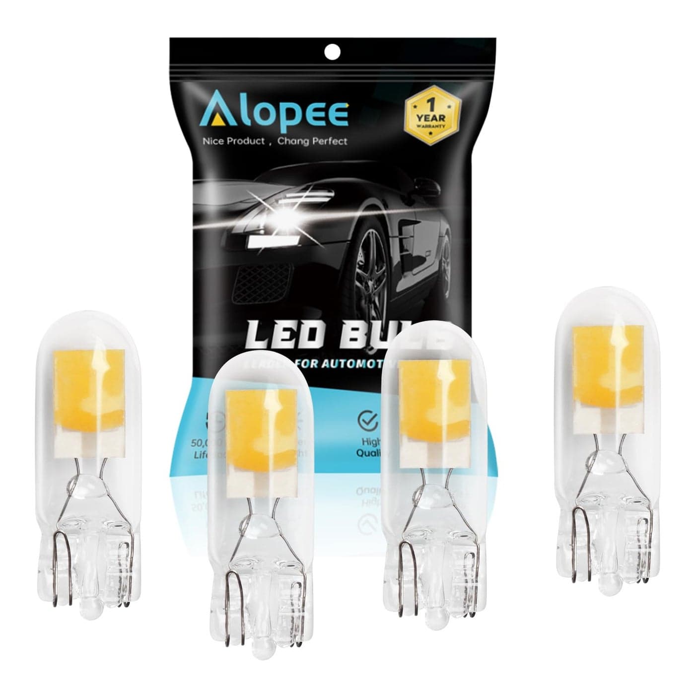 Alopee 4 Pack 194 Bulb Warm White Led 2700K Replacement for 168 194 W5W T10 Led Bulb Car Interior Lighting RV Led Light Bulbs Under Cabinet Lights DC 12V Only