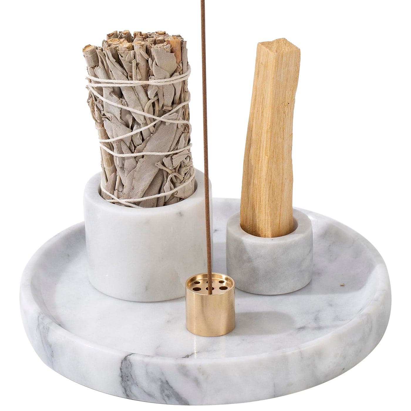 FasolaHome 4 in 1 Marble Incense Holder Natural Marble Incense Burner for Meditation 9 Incense Holes Suitable for Most Incense Types White