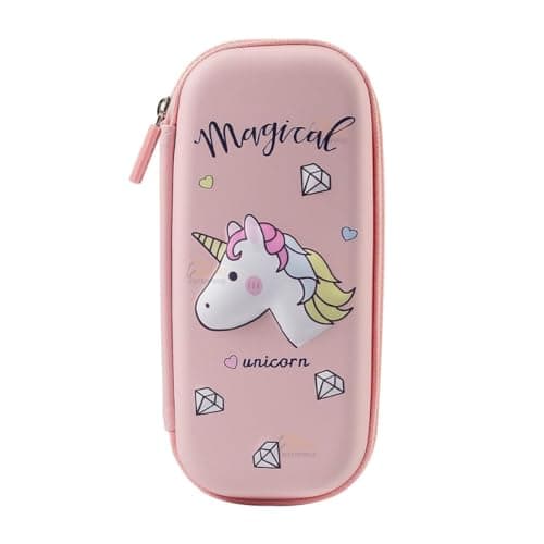 Parshya EVA 3D Small Pencil Case Pouch, Large Capacity Magical Unicorn Pen and Pencil Bag with Compartment, Kawaii Stationery School Pouch with Zipper for Kids and Student
