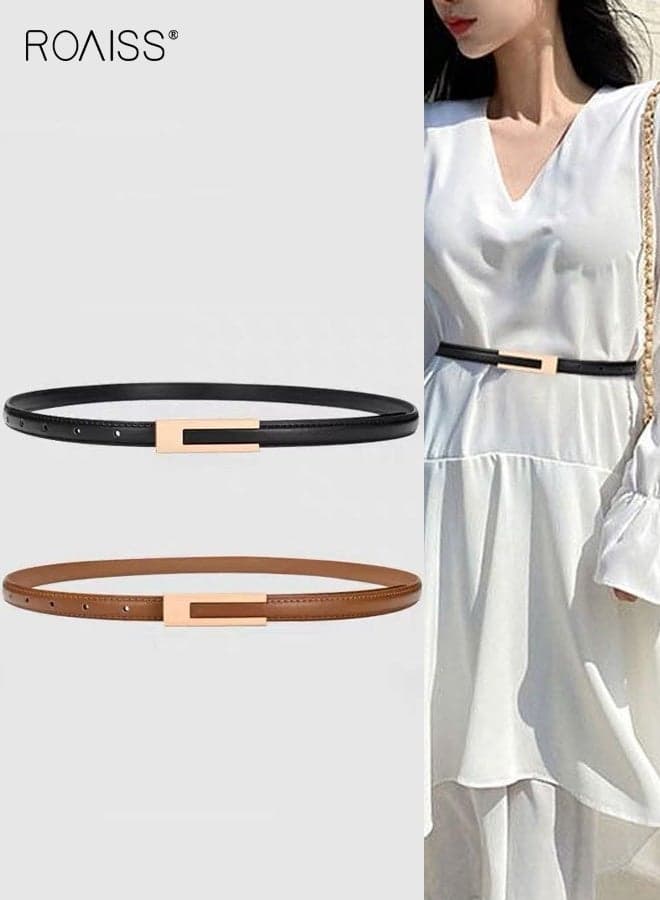 2PCS Women's Belt,Classic Ladies Skinny Belts Jeans Belt Buckle Dresses Thin Waist Belt,Vintage Alloy Adjustable Leather Belt Thin Waist Belt Decorative for Dress Jeans Trousers Overcoat