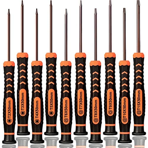 Torx Screwdriver Set of T2-T15, TECKMAN 10-Piece Magnetic Small Torx Security Screwdrivers with T2 T3 T4 T5 T6 T7 T8 T9 T10 T15 Star Screwdriver Tool Kit for Xbox,PS3,PS4,Knife,Computer & Other Device