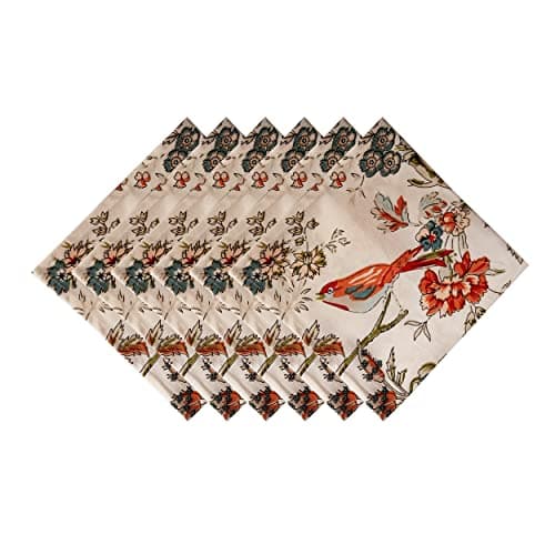 GURU JEE™ Soft Cotton Printed Napkin Bird and Flower for Everyday Use Table Napkins Cloth Set of 6 Dinner Table Napkins 100% Cotton Cloth Napkins Washable